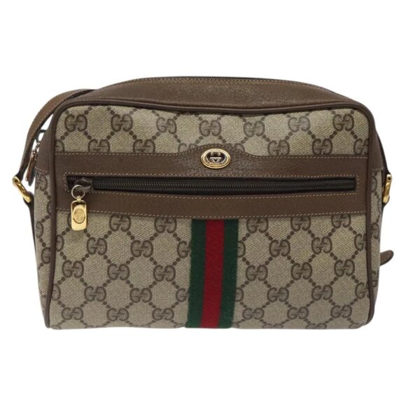 GUCCI GG Supreme Web Sherry Line Bag PVC Beige Red 119 02 004 Auth 117304